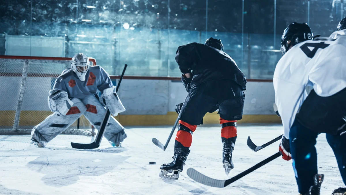 Hockey players celebrating
